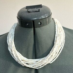 Elegant Statement White Multi-Strand Beaded Necklace